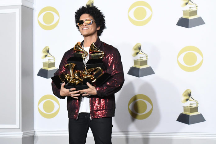 Bruno Mars at the 60th Annual Grammy awards.