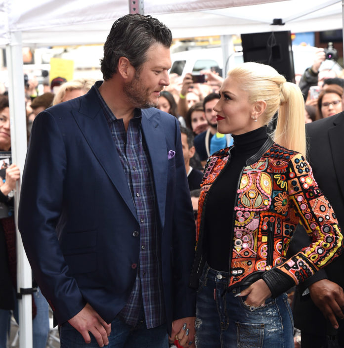 Blake Shelton and Gwen Stefani at the Hollywood Walk of Fame in 2017.
