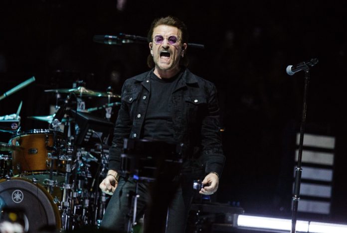 U2's Bono in concert in 2018.