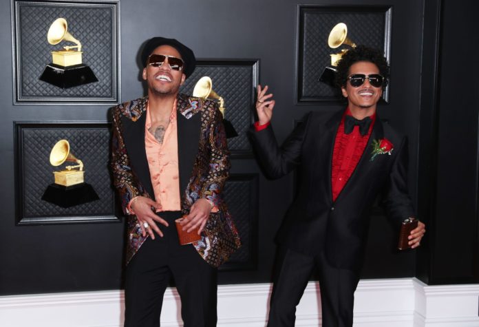 Anderson.Paak and Bruno Mars at the 2021 Grammy Awards.