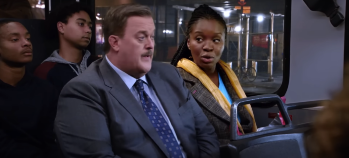 Billy Gardell and Folake Olowofoyeku in 